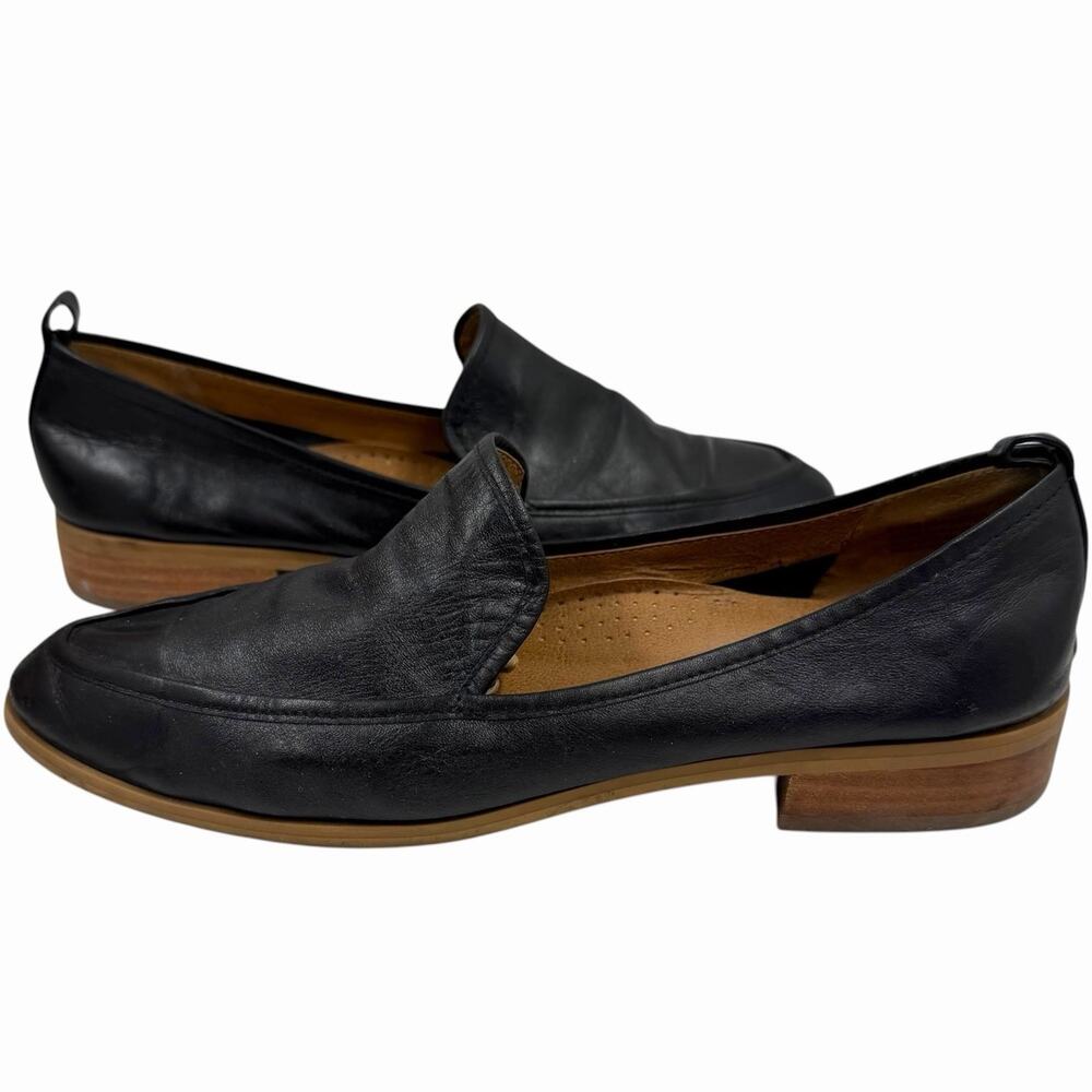 SUSINA KELLEN BLACK SOFT GENUINE LEATHER ALMOND TOE SLIP ON LOAFER FLATS 8.5 M